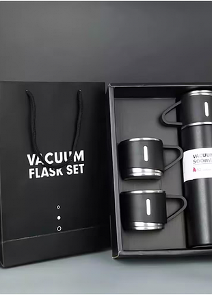Подарочный набор vacuum flask set вакуумный термос из нержавеющей стали 3 чашки черный