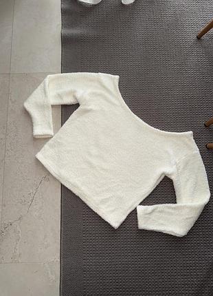 Виріз човник светр кофта плюшевий травка свитер плюшевый вырез лодочка на одно плечо одне плече