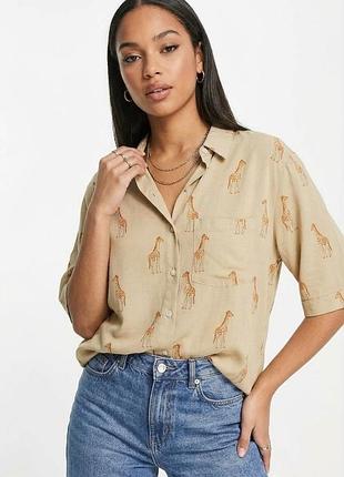 Легкая вискозная рубашка zara оверсайз с принтом жирафы, размер xxl