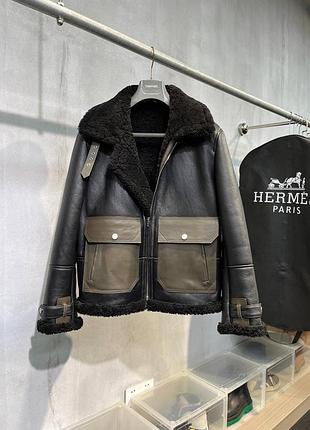 Чоловіча зимова дублянка з натуральної шкіри та овчини hermes