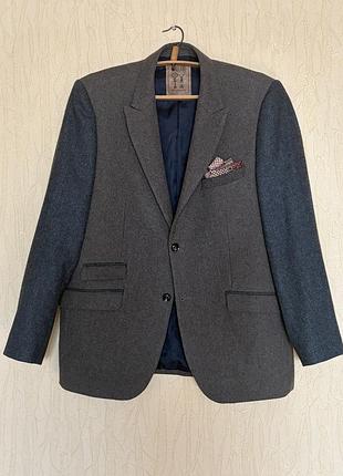 Чоловічий сіро-коричневий напіввовняний піджак pearly king co. regular fit xl (52)