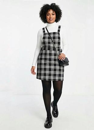 Черно-белый клетчатый сарафан new look в стиле гранж, размер uk 14