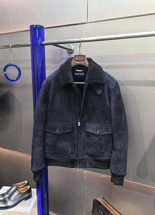 Чоловіча зимова дублянка куртка авіатор з натуральної овчини ralph lauren