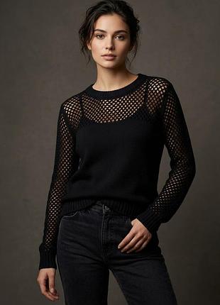 Чорний джемпер (светр) missguided з ефектом сітки | розмір с/m