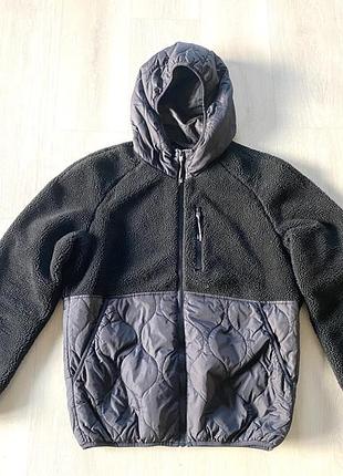 Куртка чоловіча jack & jones стьобана шерпа фліска чорна