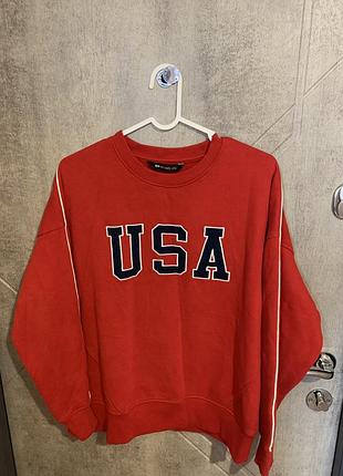 Яскравий червоний світшот оверсайз f&f active «usa»