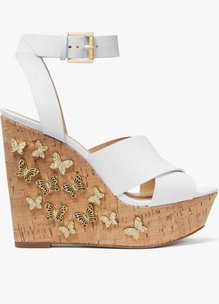 Жіночі босоніжки на танкетці michael kors lacey butterfly embellished leather wedge.розміо:37.:шкіра