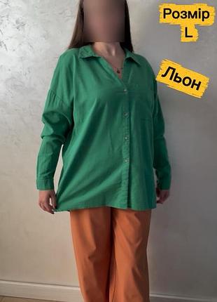 Жіноча лляна сорочка nutmeg смарагдового кольору, розмір l