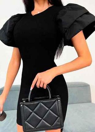 Короткое облегающее платье в рубчик с пышными рукавами zara