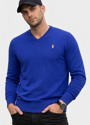 Ярко-синий хлопковый пуловер polo ralph lauren pima cotton (размер s) оригинал