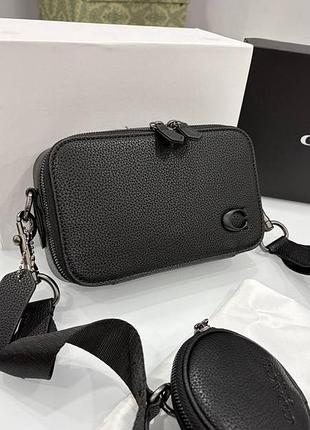 Сумка чоловіча coach чорна з фактурною поверхнею