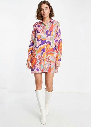 Яркая разноцветная рубашка prettylittlething с абстрактным психоделическим принтом, размер uk 8