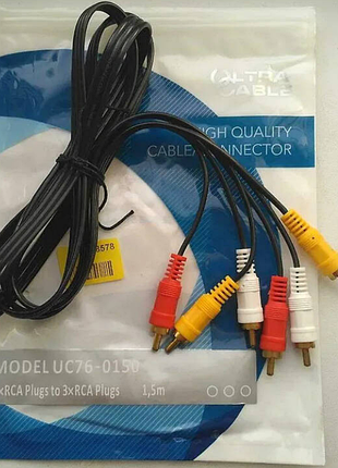 Кабель 3xrca to 3xrca (3 тюльпани, аудіо + відео)