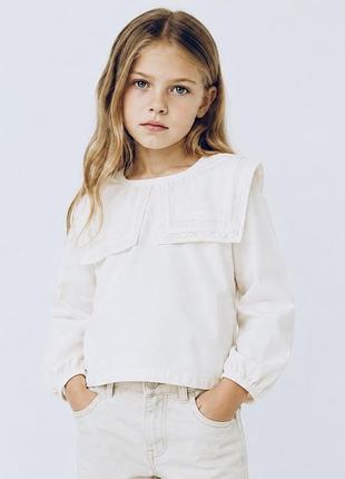 Стильна якісна витончена блузка з ошатним комірцем на дівчинку 7р zara