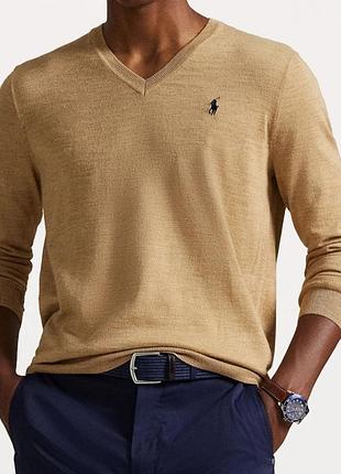 Мужской бежевый джемпер пуловер polo ralph lauren (pima cotton) размер s