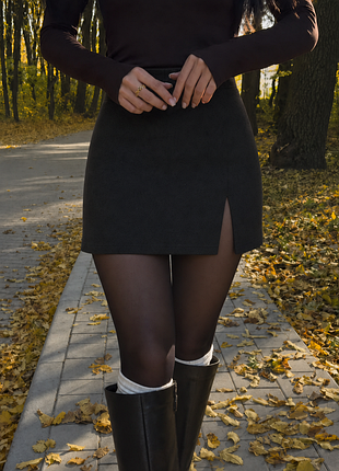 Юбка мини черная с разрезом 🖤 prettylittlething 🖤 с высокой посадкой🖤 черная женская юбка 🖤 красивая женская юбка 🖤 размер xs/s