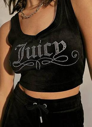 Жіночий топ juicy couture велюровий чорний зі стразами y2k dollskill
