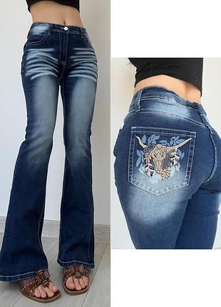 Джинсы 40 l синие высокая талия посадка клеш flared bootcut vintage винтаж 2000ые 90ые ретро y2k