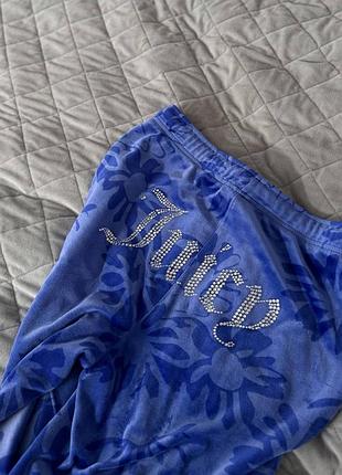 Жіночі спортивні штани juicy couture велюрові сині з квітковим принтом y2k dollskill