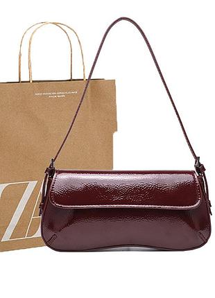 Сумка жіноча zara багет бордова з pu шкіри