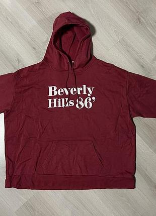 Бордове худі оверсайз primark «beverly hills 86» (розмір 2xl)