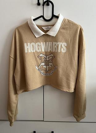 Кофта для підлітків укорочена бежева з принтом hogwarts