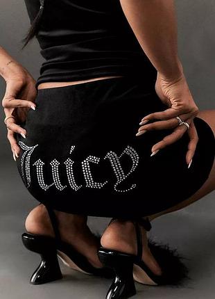 Міні-спідниця жіноча juicy couture чорна велюрова зі стразами