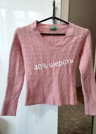 Шерстяной свитер шерсть 40% пог 42-45 рукав 58
