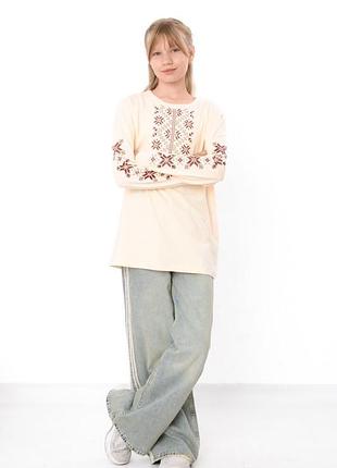Кофта джемпер для девочки с рисунком вышиванка, фуликра, 95% хлопок, от 110см до 170см 170