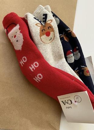 Новогодние махровые носки c&a baby с тормозами 21/23 набором 3 пары теплые зимние детские носочки с оленем сантой