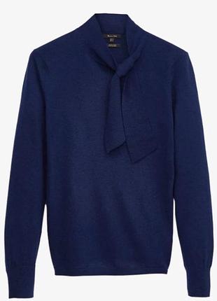 Джемпер водолазка massimo dutti из шерсти и шелка на s темно-синяя с шалфеем