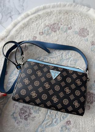 Сумка для жінок guess через плече, коричнева з синім, з логотипом