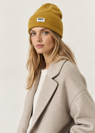 Горчичная шапка-бини moss copenhagen (msch) mojo beanie - 50% шерсть, one size