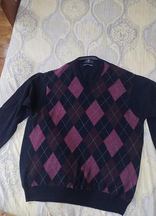 Чоловічий шерстяний светр в ромби / 100% lambswool / розмір xl