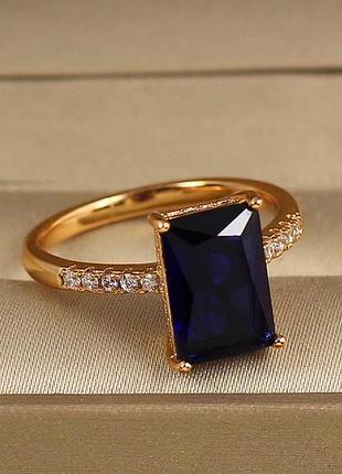 Кольцо xuping jewelry модуль с синим камнем золотистое