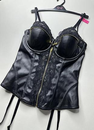 Корсет бюстьє шкіряний еротичний сексуальний hunkemoller privat collection - чорний, рр 70d