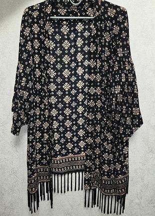 Легкий кардиган/кімоно з бахромою bhs у етно-стилі р.l-xl.