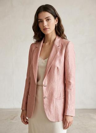 Alba moda известный немецкий бренд льняной однобортный льняной жакет нюдово- розового цвета