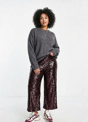 Бордовые широкие брюки / кюлоты tu с пайетками, размер 14s (l / plus size)