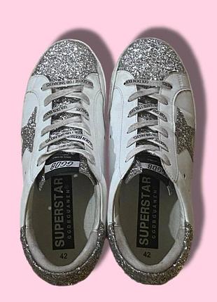 Кросівки жіночі golden goose superstar білі, сріблясті, розмір 42