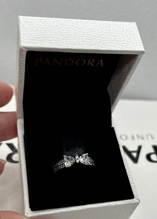Каблочка pandora блестящий бант / посеребренная кольца пандора с бантом и камнями / кольца pandora «sparkling bow» (посеребрение)
