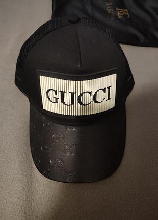 Бейсболка чоловіча gucci чорна зі шкіряним козирком