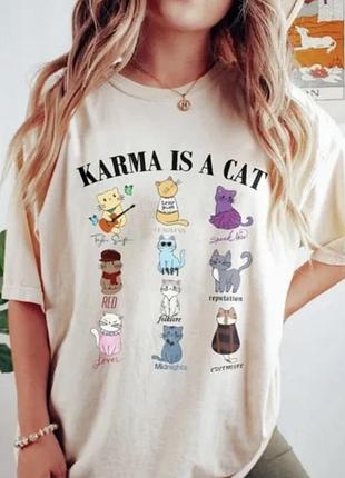 Мерч taylor swift — футболка «karma is a cat» (ери / альбоми)