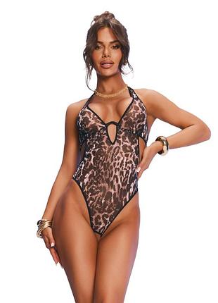 Боді obsessive addia crotchless teddy сітка сіточка декольте кісточки з доступом леопардовий принт стрінги висока посадка 5