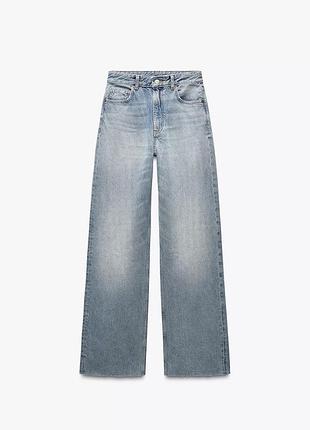 Джинси жіночі zara trf wide leg high-rise, блакитні, розмір 40