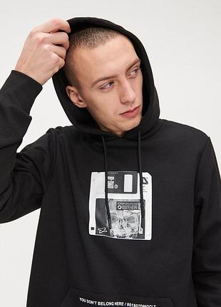 Чорне худі cropp з принтом 💿🖤 2
