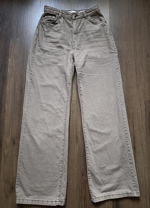 Стильные женские бежевые джинсы wide leg 38, талия 34