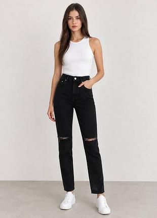 Черные джинсы женские скинни skinny плотные скинни рваные прямые