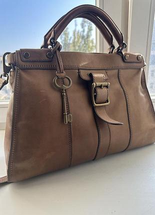 Вінтажна шкіряна сумка портфель саквояж fossil vintage revival