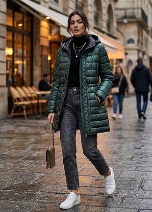 Женская зелёная стеганая куртка бренда kenneth cole new york